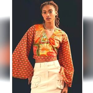NWT FARM Rio Anthropology XL bell sleeves stunning Sumner boho crop top